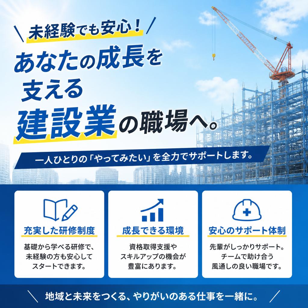 未経験でも安心！あなたの成長を支える建設業の職場へ。