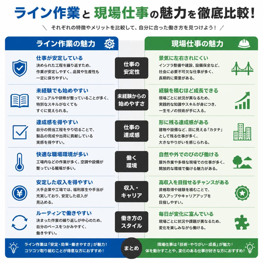 ライン作業と現場仕事の魅力を徹底比較！