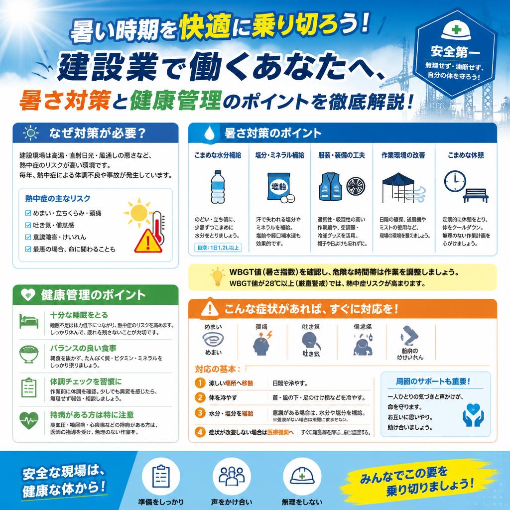 暑い時期を快適に乗り切ろう！建設業で働くあなたへ、暑さ対策と健康管理のポイントを徹底解説！