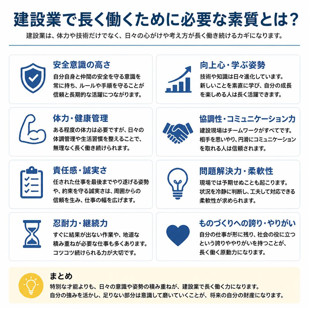 建設業で長く働くために必要な素質とは？