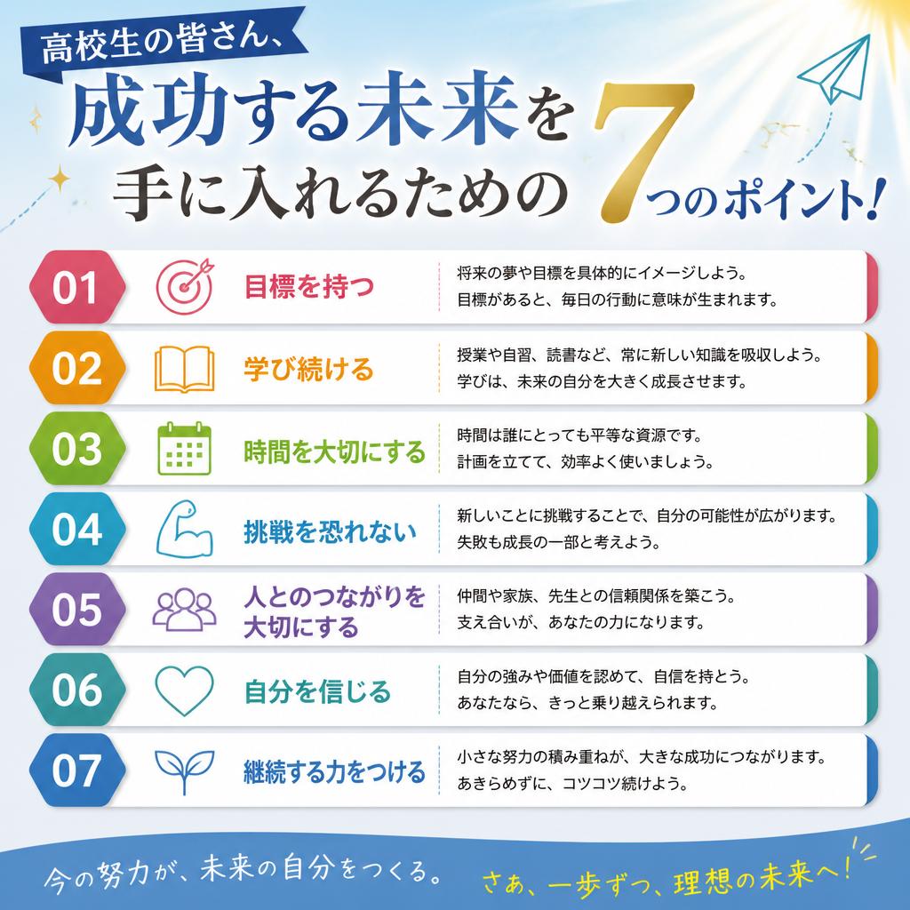 高校生の皆さん、成功する未来を手に入れるための7つのポイント！